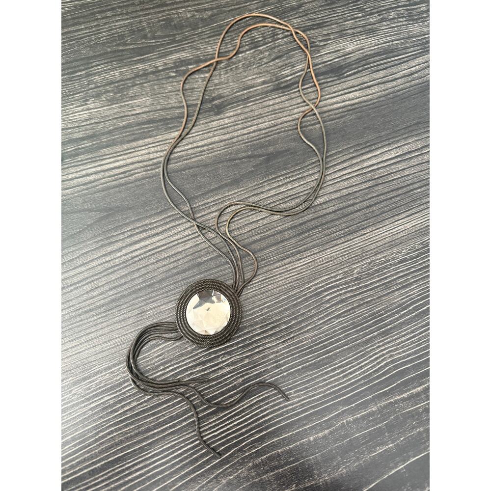 Vintage Metal Crystal Bolo Fringe Necklace